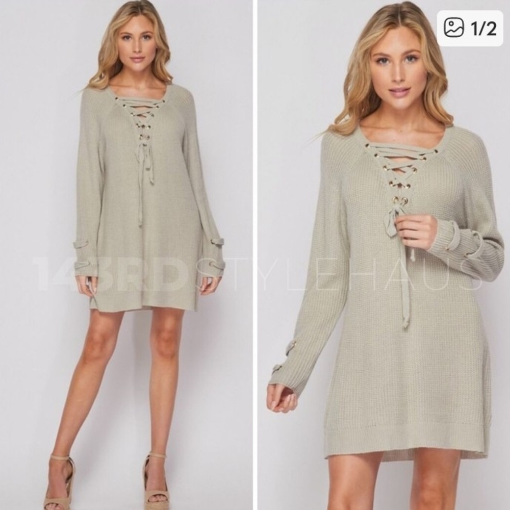NWT- PETAL ROZ- Lace-Up Mohair Blend Knit Sweater Dress